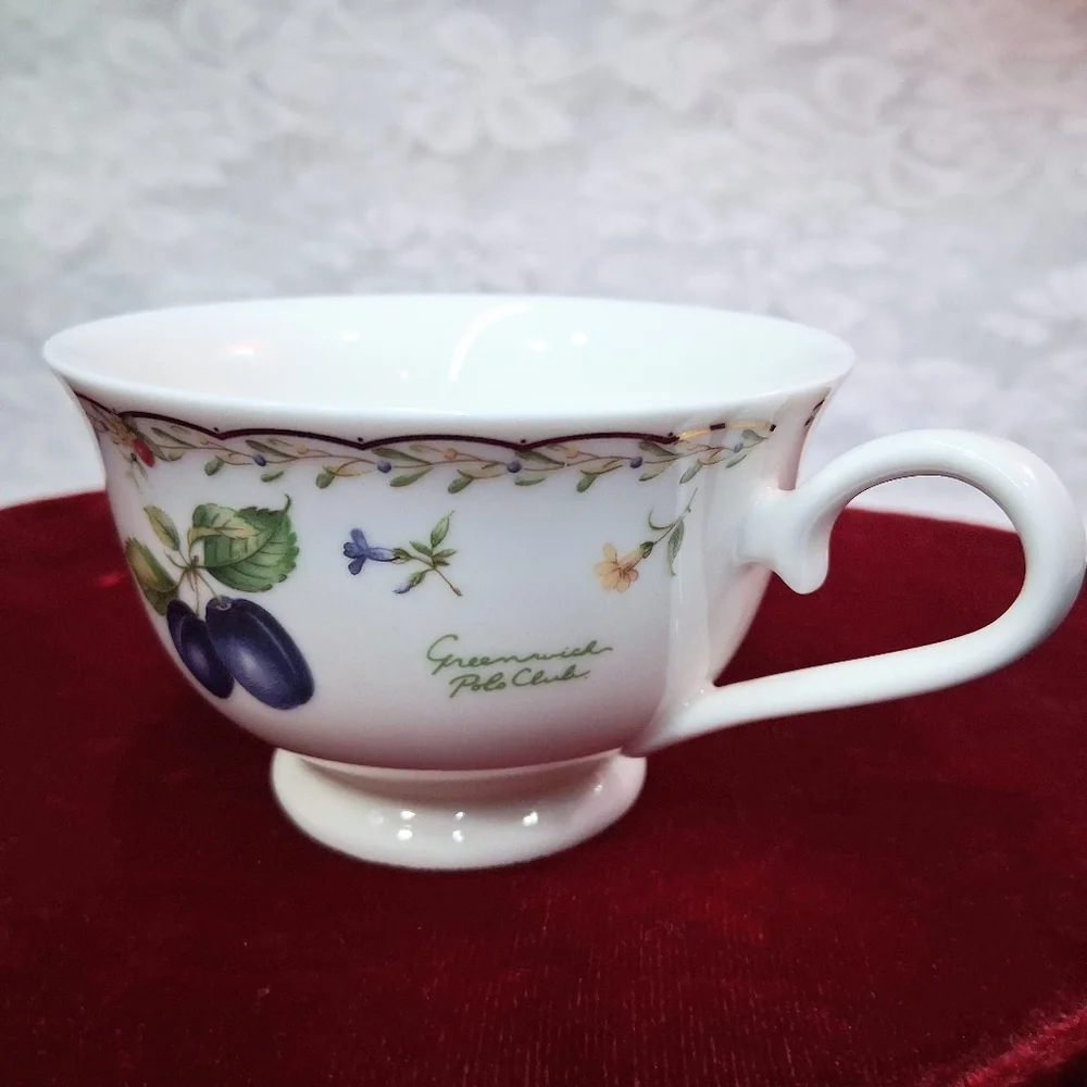 Vintage Greenwich Polo Club Teacup And Saucer Set 1999 Fruits Pattern Rare Japan